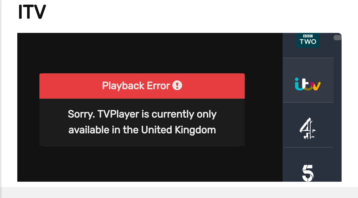 TVPlayer blocked outside the UK